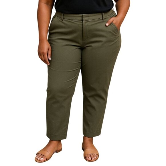 Liz Claiborne Plus Size 18W Cropped Trousers Olive Green Stylish Pants Fit Casua - Picture 1 of 10
